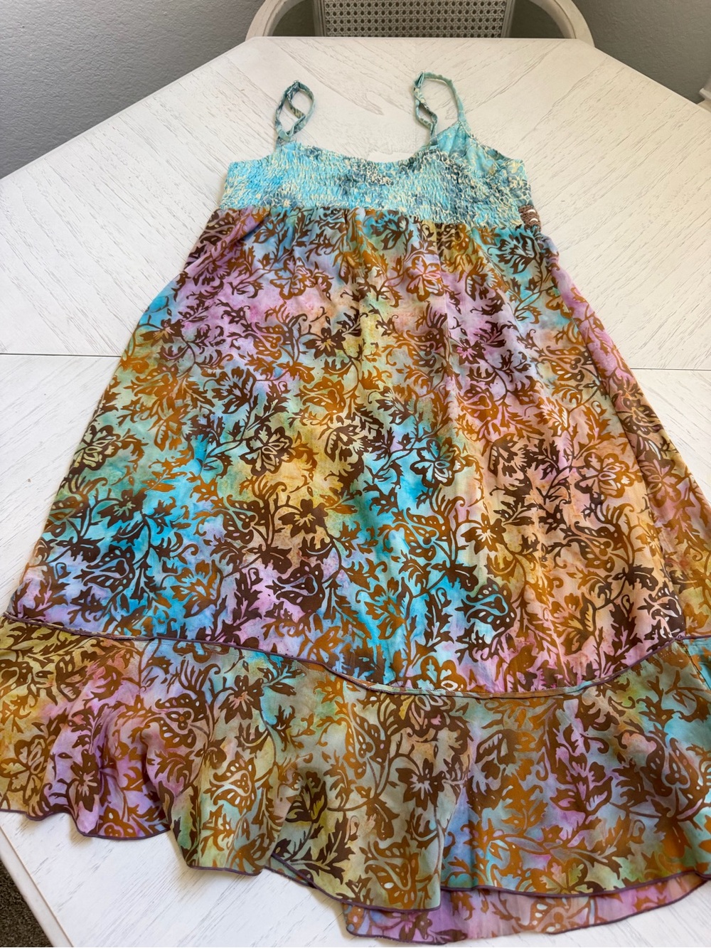 Santiki Multi-Color Floral Smocked Sundress SZ L Bohemian
